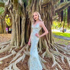 white and silver prom dress